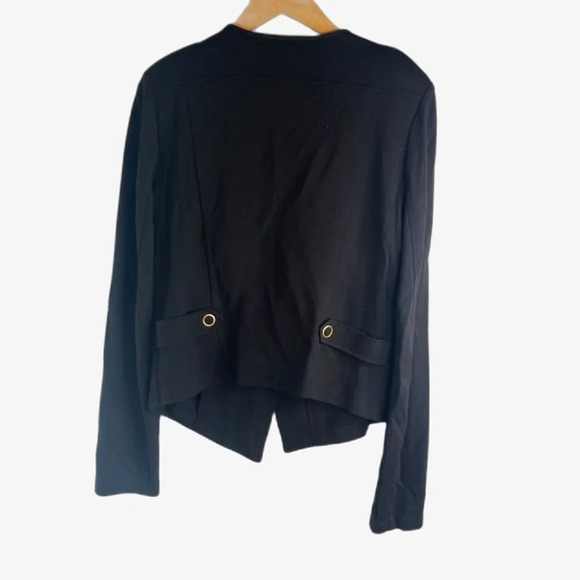 CAbi‎ Black Slant Front Zip Long Sleeve Ponte Cardigan Moto Jacket Sz MD - Picture 2 of 9